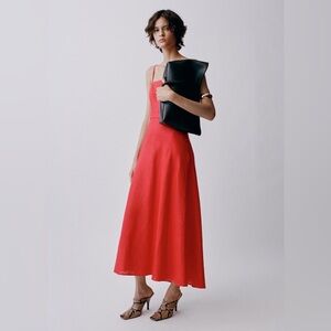 NWT MANGO Bow Linen Blend Dress